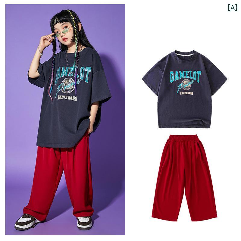 ヒップホップ 男の子 女の子 服 パフォーマンス セット クール ダンス Tシャツ 夏 子供 ステージ パンツ