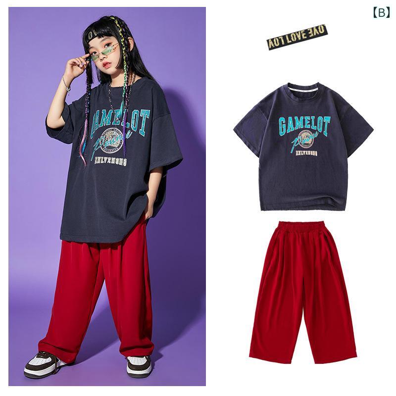 セキュアデポのヒップホップ 男の子 女の子 服 パフォーマンス セット クール ダンス Tシャツ 夏 子供 ステージ パンツ｜アングル2