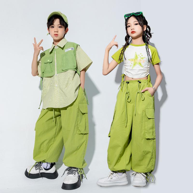 樂天商城 - キッズ ダンスウェア ストリート ヒップホップ パフォーマンス ユニセックス 韓国 へそ出し スポーティー カジュアル アクティブ ボーイッシュ