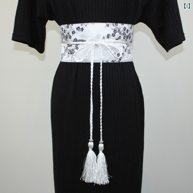 レディース ベルト 布 帯 幅広 ワイド チャイナ風 和風 刺繍 梅花 梅 和装 和服 光沢カラー エスニック..