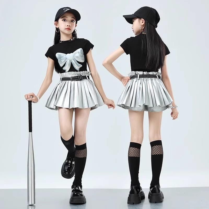 子供服 女の子 女の子 夏 半袖 セットアップ 韓国 ストリート ファッション おしゃれ かわいい ダンス パフォーマンス 衣装 ユニーク イベント シック キラキラ リボン