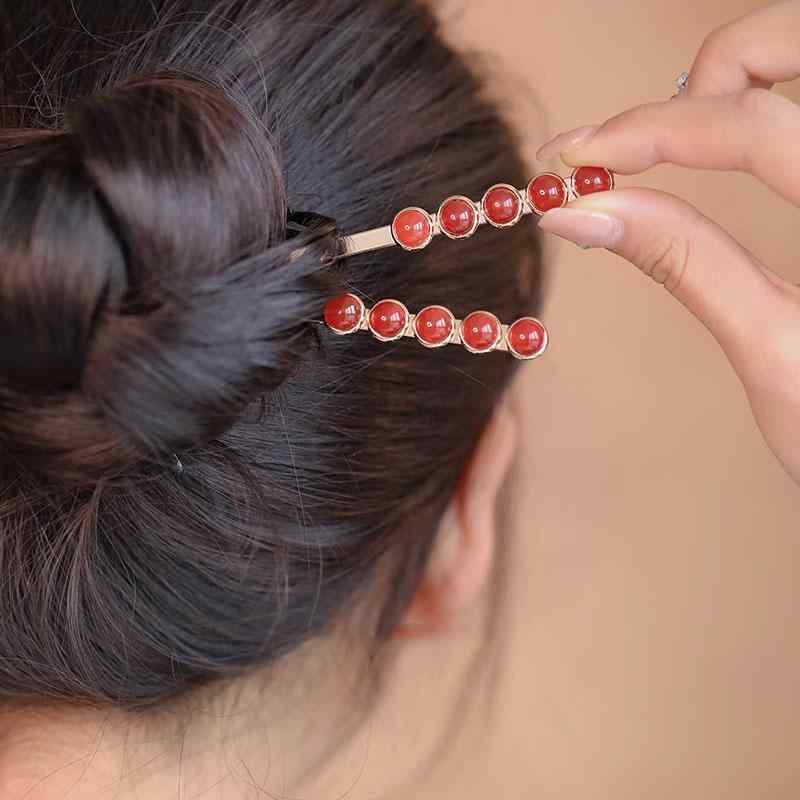 かんざし ヘアアクセサリー おしゃれ ファッション レディース ヘアピン チャイナ風 プレゼント 赤瑪瑙 シンプル デイリー レディース モダン 髪飾り モダン エレガント