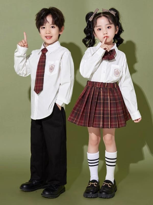 Miscellaneous Goods, Small Goods - 子供 キッズウェア ジュニア チア ダンス パフォーマンス 衣装 カレッジ 制服風 長袖 シャツ スカート パンツ セットアップ かわいい シンプル リボン