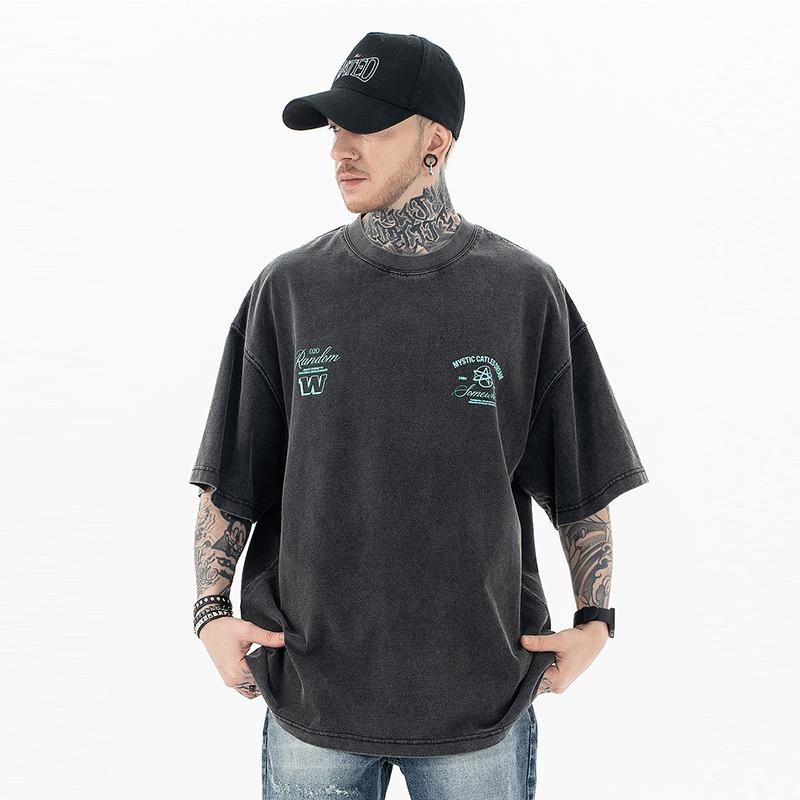 Tシャツ 夏 メンズ カジュアル おしゃれ アメリカン ウォッシュ シャツ オーバーサイズ ゆったり 半袖 英字 プリント 西海岸 オーバー サイズ 半袖 バクプリ かっこいい