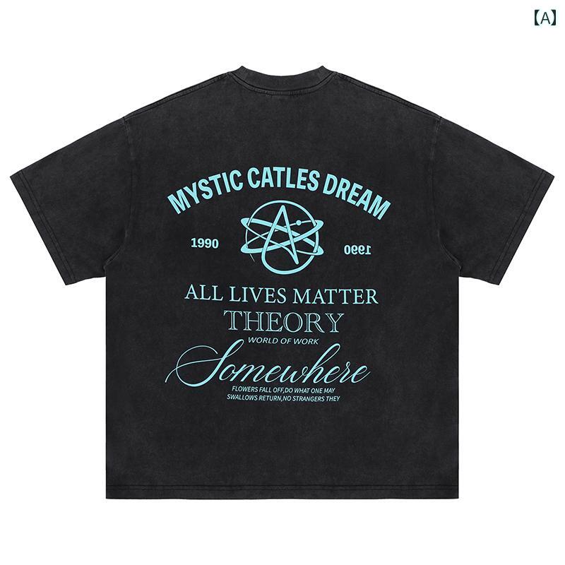 Tシャツ 夏 メンズ カジュアル おしゃれ アメリカン ウォッシュ シャツ オーバーサイズ ゆったり 半袖 英字 プリント 西海岸 オーバー サイズ 半袖 バクプリ かっこいい