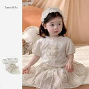 ベビー キッズ ウェア かわいい 女 赤ちゃん セット 夏 チャイナ風 ベビー 刺繍 シャツ 半袖 プリーツスカート 2点セット コットン100 プリーツスカー...
