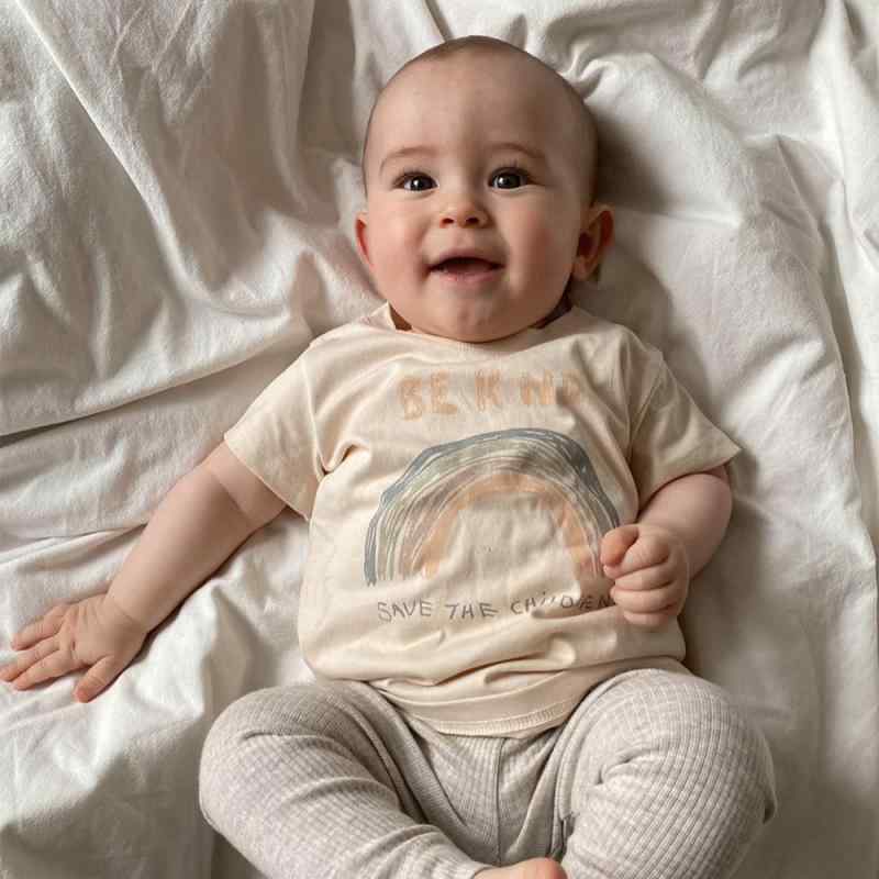 キッズ 子供服 ベビー服 赤ちゃん トップス Tシャツ レトロ 虹 レインボー かわいい 夏 薄手 半袖