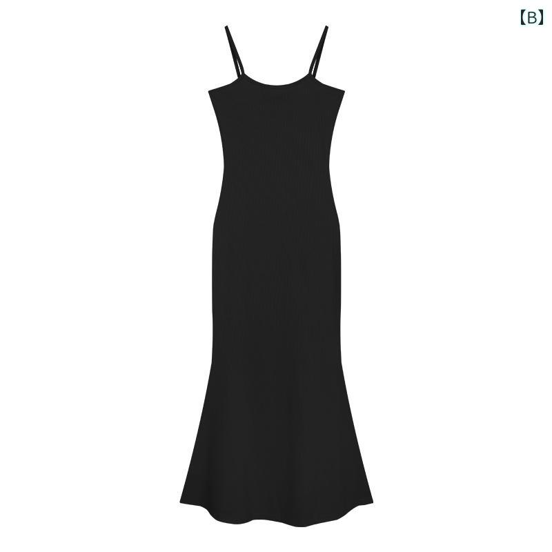 レディース おしゃれ 魅惑 キャミソール ワンピース ドレス 夏 ウエスト タイト フィッシュテール スカート ブルー カジュアル ヒップカバー 丈 スカート