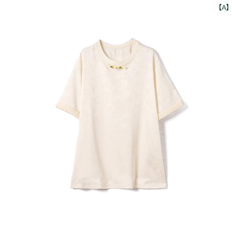 乐天商城 - レディース Tシャツ 半袖 チャイナ風 カジュアル シンプル 通勤 通学 レジャー マルチシーン 大人 きれいめ レディース ファッション 夏