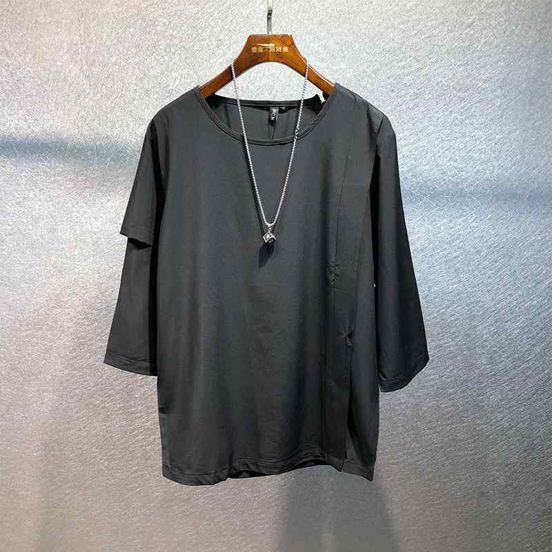 樂天商城 - メンズ ファッション 夏 フェイク セットアップ ラウンドネック Tシャツ ジッパー トップス