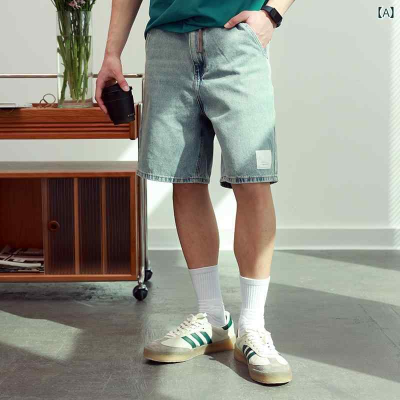 ハーフパンツ メンズ 半ズボン レジャー ビーチ アウトドア パンツ ショートパンツ 夏 アメリカン レトロ ストレート デニム ウォッシュド カジュアル