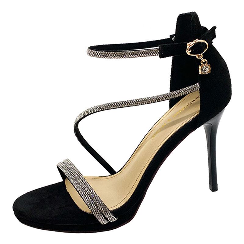 オープントゥサンダル 靴 シューズ レディース おしゃれ ファッション ワンストラップ ローマ風 夏 ラインストーン 薄手 魅惑 ハイヒール セクシー PU