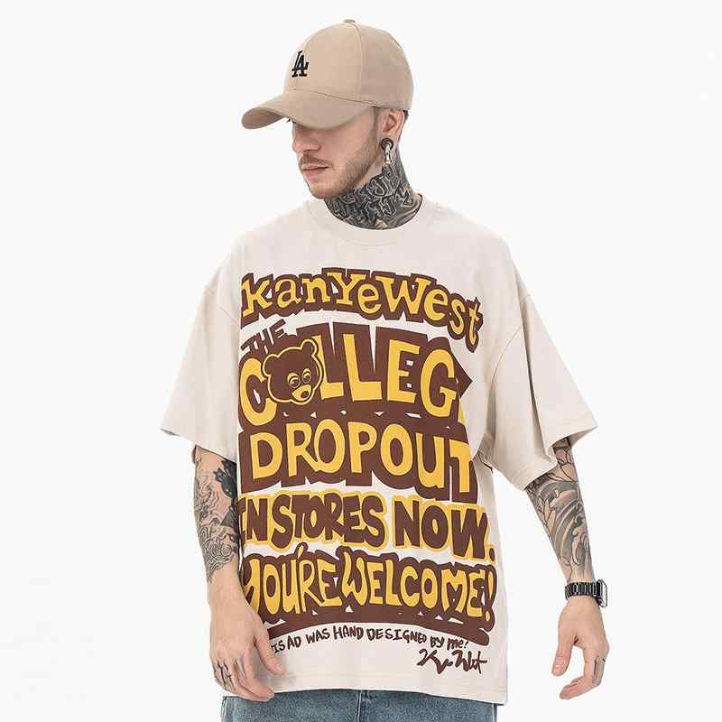 Tシャツ 半袖 夏 ゆったり アメリカン ストリート スケーター メンズ カジュアル おしゃれ アプリコット 文字プリント 豪華 ファッション シャツ メンズ 楽ちん オーバーサイズ