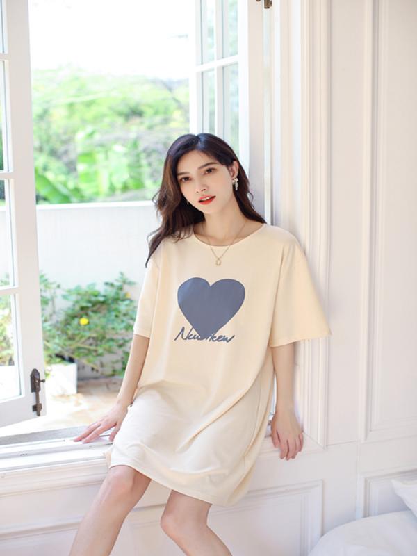 春夏 パジャマ ゆったり ワンピース 部屋着 フェミニン 妊婦 大きめサイズ 半袖 ナイトガウン レディース ホームウエア