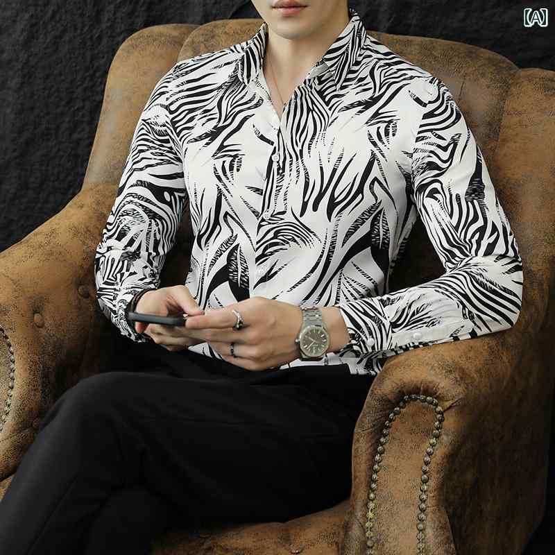 柄シャツ メンズ スリム スタイリッシュ カジュアル Yシャツ 春秋 長袖 アーバン クール ノーブル オフィス 休日 紳士服
