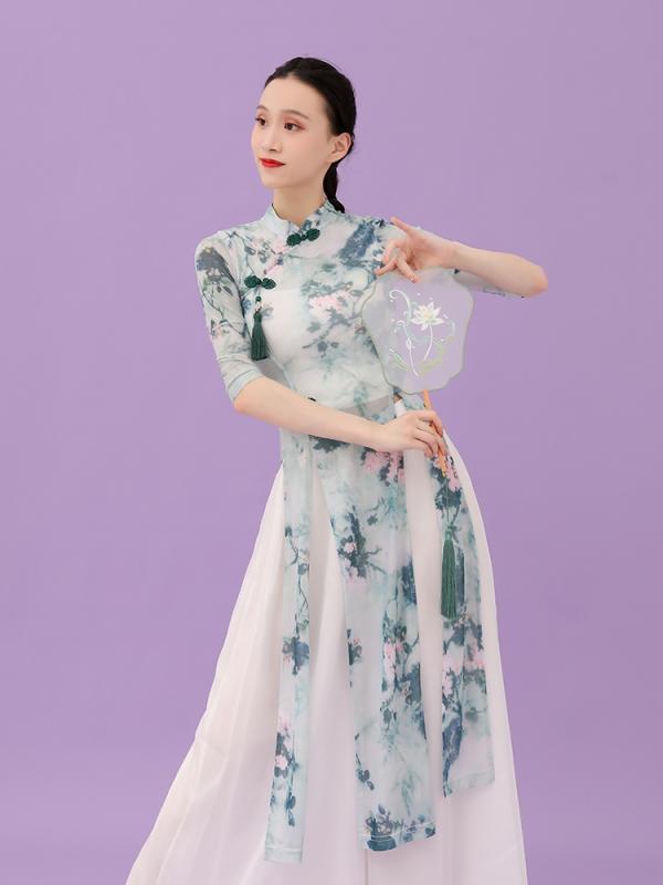 ダンス ウェア レディース クラシックダンス チャイナドレス 中華風 レディース 練習 スーツ プリント ..