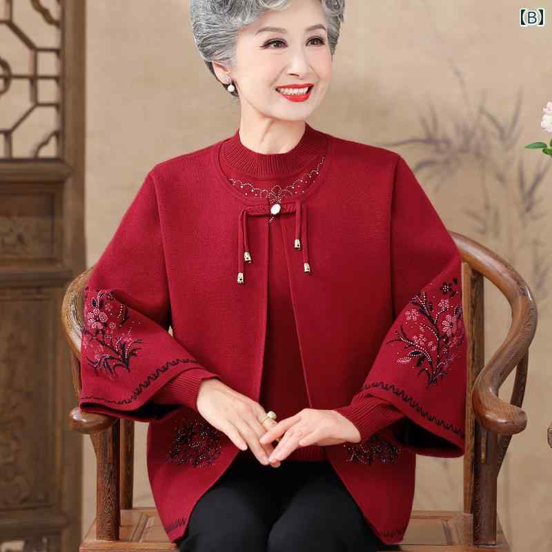 婦人服 レディース セーター ニット カーディガン トップス パンツ ズボン セット シニア 伝統 秋 秋冬 チャイナ風 セットアップ secure-depo-11059287 セキュアデポ サンプル画像2