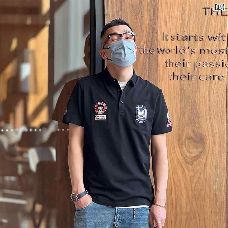 ポロシャツ アメリカ 刺繍 メンズ 夏 通気性 カジュアル 半袖 Tシャツ ノーアイロン シンプル メンズ 黒 白 ブラック ホワイト