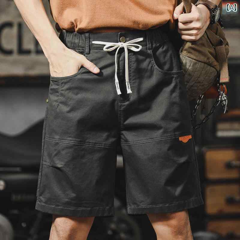 ハーフパンツ メンズ アウトドア カーゴ ショーツ 夏 アメリカン 大きめ ポケット レトロ 薄手 通気性 カジュアル カジュアル パンツ 五分丈パンツ コットンブレンド(4.0)