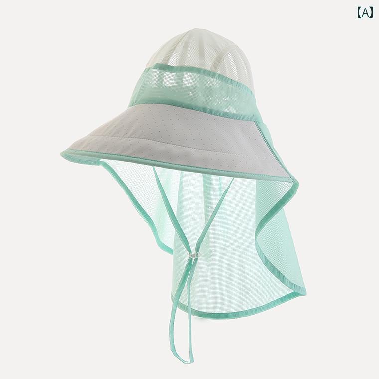 男の子 女の子 日焼け防止 サンハット 子供 帽子 夏 薄手 ベビー ネック サンハット 韓国 ユニセックス メッシュ 旅行 ドーム つば広