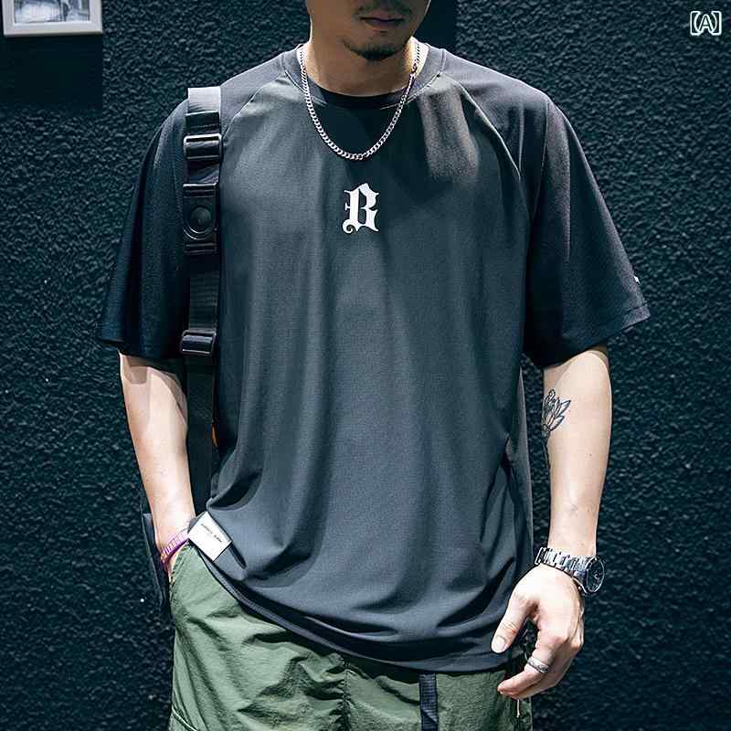 Tシャツ ひんやり 涼しい 快適 コントラストカラー 半袖 シャツ メンズ 夏 ゆったり 大きめサイズ 半袖 メンズ 通気性 快適 速乾 ラウンドネック ラグランスリーブ