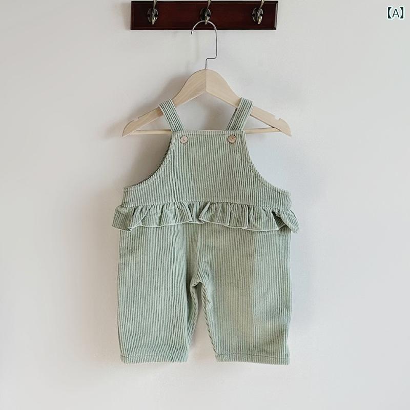 キッズ ベビー服 かわいい 春 韓国 幼児 シンプル コーデュロイ キャミソール パンツ ピット ストリップ 長袖 ボトムセット シャツサロペット2点