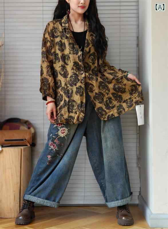 レディース トップス エスニック ボヘミアン 婦人服 レディース シャツ ブラウス カジュアル レトロ シンプル プリント 春 通気性