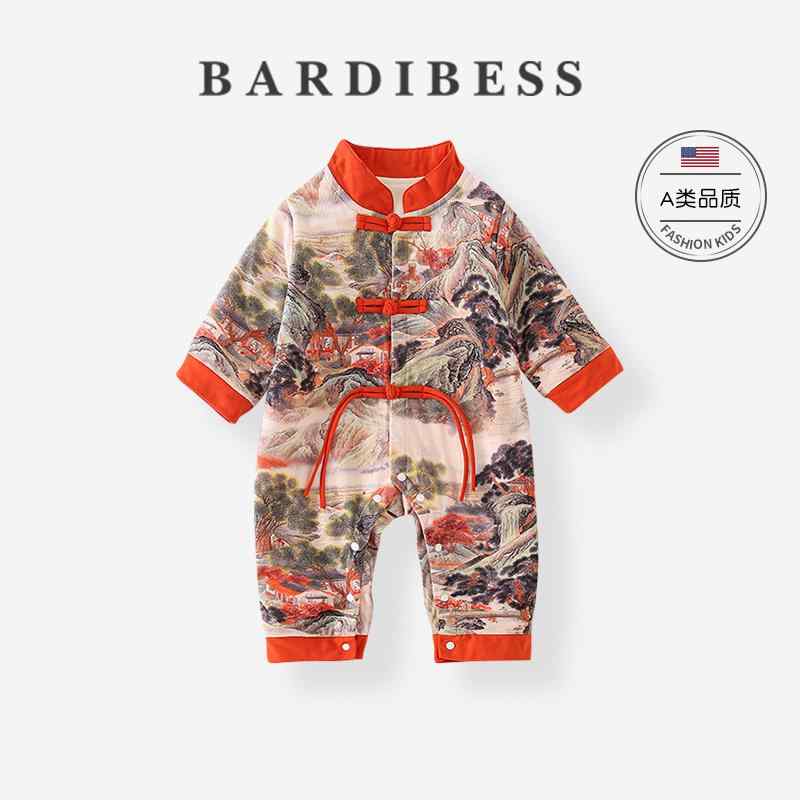 ベビー ロンパース ジャンプスーツ カバーオール 赤ちゃん品 おしゃれ ファッション 春秋 チャイナ風 男の子 ドレス ワンピース コットン プルオーバー 長袖 レトロ