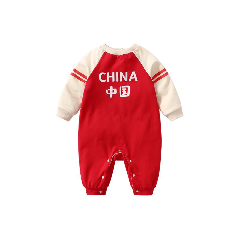 ベビー ロンパース ジャンプスーツ カバーオール 赤ちゃん品 おしゃれ ファッション ワンピース 春秋 赤 男の子 コットン スポーツ 女の子 レッド 長袖 シンプル