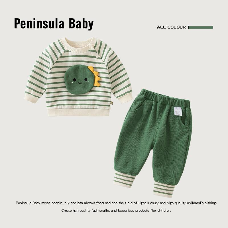 Occidental Goods - セーター トップス パンツ ズボン キッズ 子供 おしゃれ ファッション 男の子 セット スウェット 春秋 かわいい ストライプ 長袖 ロング グリーン