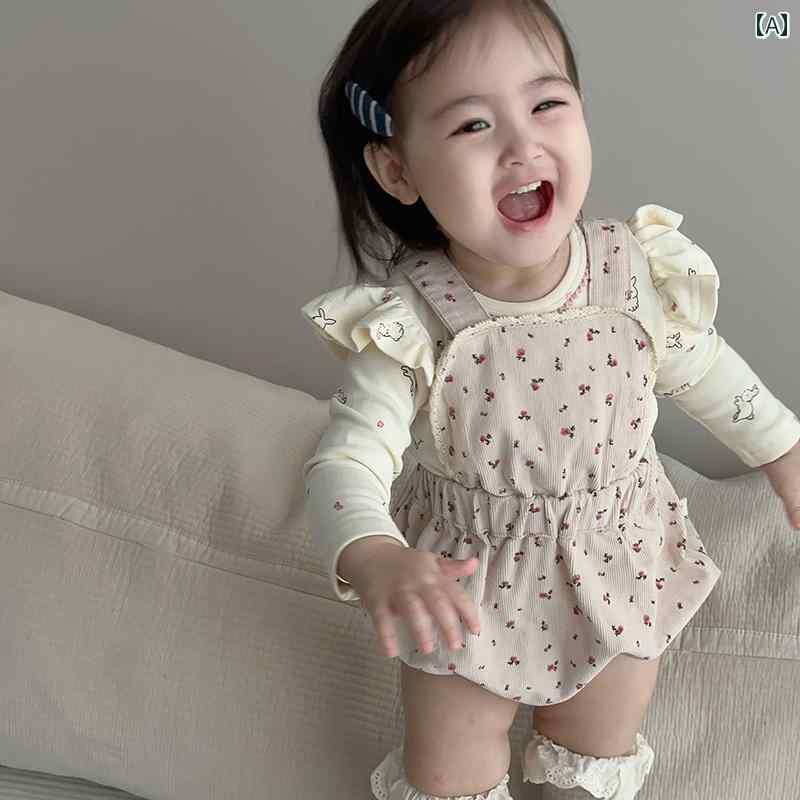 ベビー ウエア かわいい 赤ちゃん 服 春 韓国 レース フリル スリーブ カバーオー...