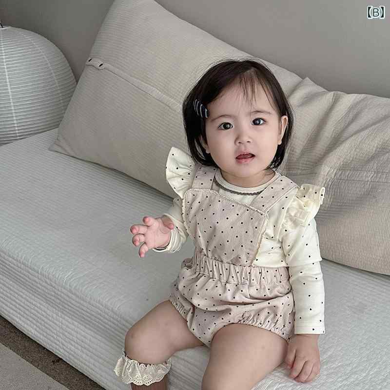 ベビー ウエア かわいい 赤ちゃん 服 春 韓国 レース フリル スリーブ カバーオー...