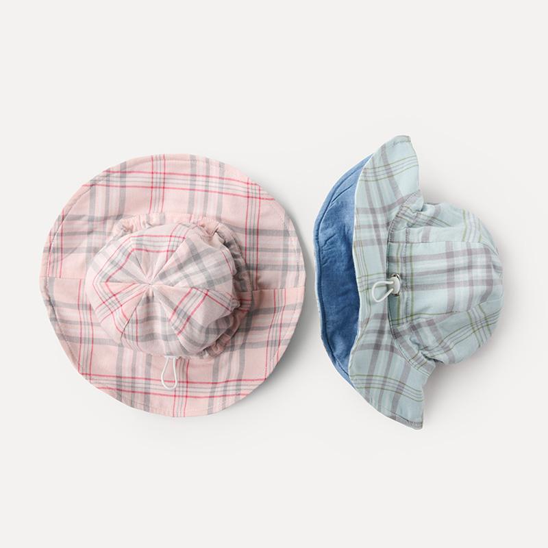 子供 帽子 春夏 ベビー サンハット 男の子 女の子 幼児 コットン キッズ ブルー ピンク チェック 日焼..