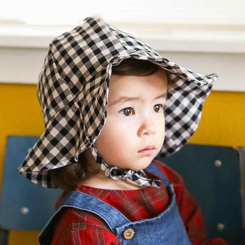 赤ちゃん 帽子 春秋 ベビー 子供 男の子 女の子 日除け 日焼け防止 幼児 グリッド バケットハット つば広 おしゃれ かわいい ユニセックス チェック