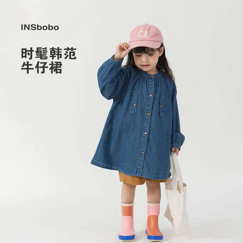 キッズファッション ドレス ワンピース ショート スカート 長袖 デニム かわいい 普段着 幼児 子供服 春