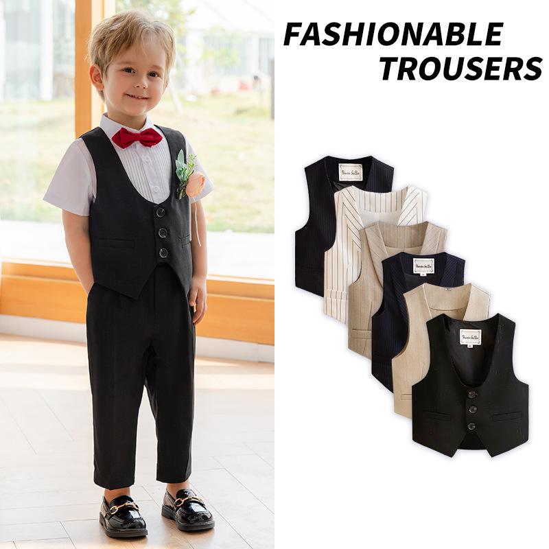 キッズ フォーマルスーツ 結婚式 七五三 発表会 おしゃれ 子供 ベスト 春夏秋 プリティッシュ ジレ 男の子 1歳 誕生日 パーティー 衣装 パフォーマンス ストライプ 韓国