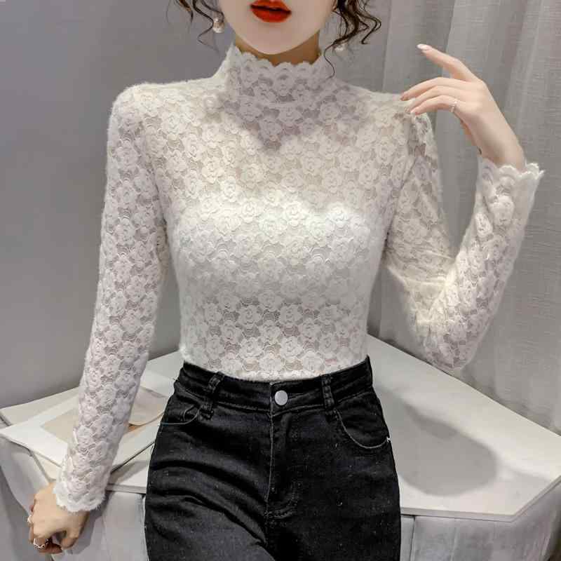 シャツ トップス レディース おしゃれ ファッション 春秋 レディース レース ハーフハイネック 長袖 メッシュ セーター かわいい 大きいサイズ カジュアル 花柄