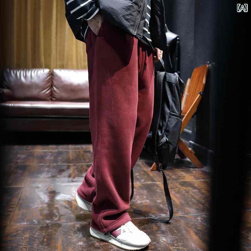 ストレートレッグ スウェット パンツ メンズ 春秋 ゆったり 大きいサイズ アメリカン レッド カジュアル レジャー ロング