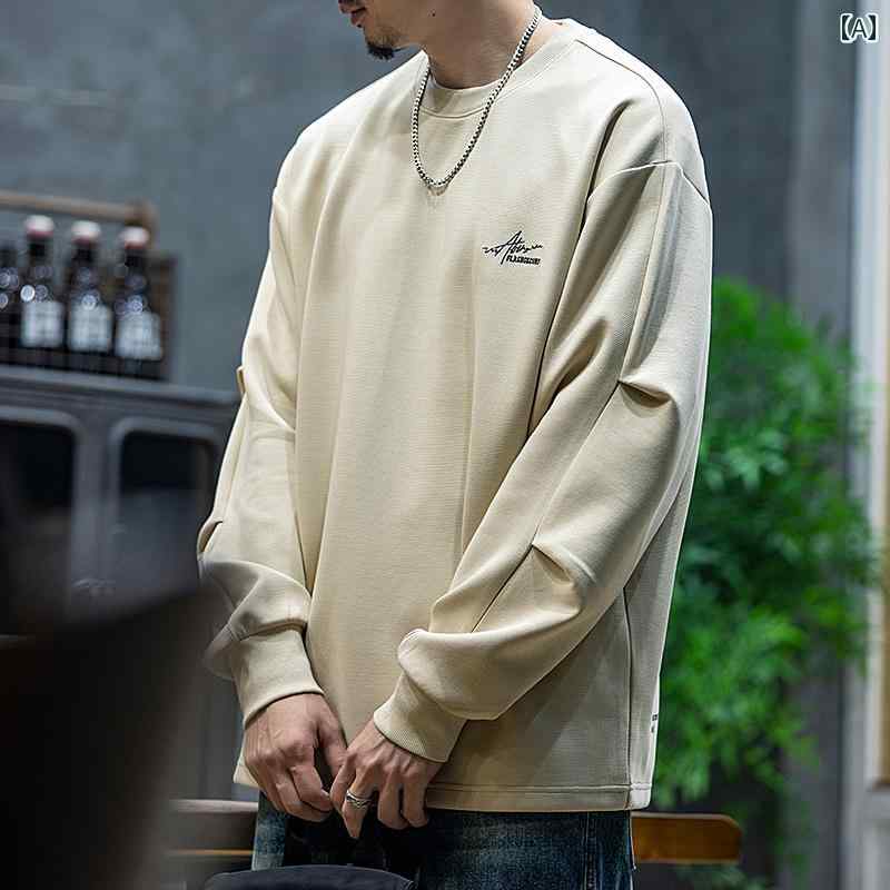 春秋 ラウンドネック スウェットシャツ メンズ 大きめサイズ カジュアル トップス ボーイズ プルオーバー プリント レジャー ゆったり プリーツ