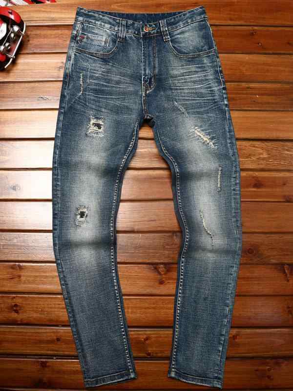 ブルー ジーンズ メンズ ストレート スリムフィット 韓国 春秋 カジュアル ロング パンツ デニム スタイリッシュ