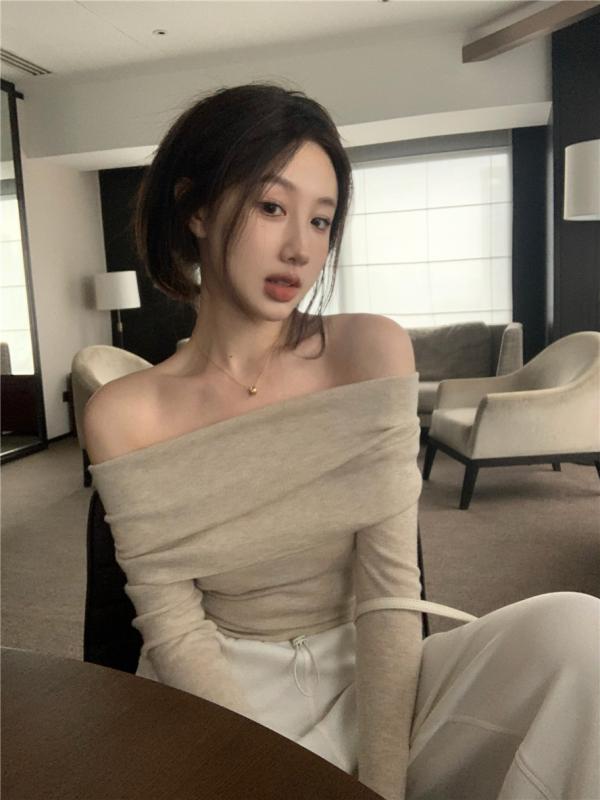 レディース ファッション レディース オフショルダートップス セーター 長袖 春 タイトフィット インナー レイヤー セクシー ショート セーター セクシー secure-depo-10477636 セキュアデポ パッケージ画像