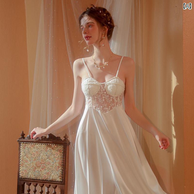 ランジェリー パジャマ レディース サスペンダー ナイトガウン 夏 フランス 魅惑 パジャマ 胸パッド 春..