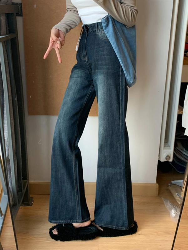 Bell Bottom Jeans - ジーンズ デニムパンツ カジュアル レディース レディース レトロ レッグ マイクロフレア 春 ハイウエスト スリム クロッチ カバー ワイドレッグ ベルボトム パンツ