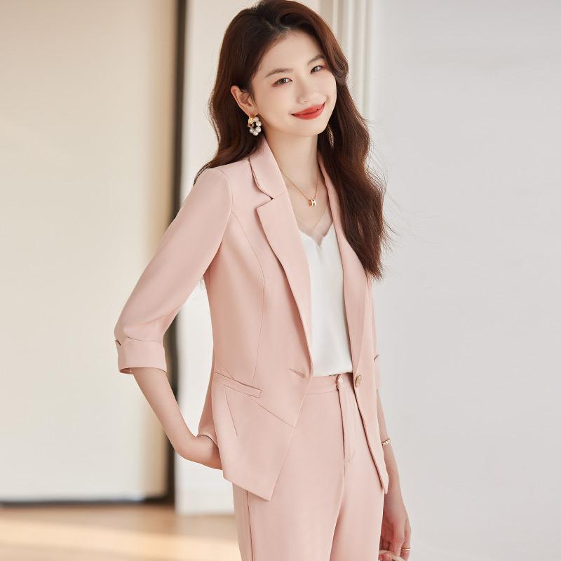 夏 スーツ 大人 レディース ビジネス フォーマル 七分袖 ブレザー 春夏 ワーキングウェア 仕事着 ウェア スーツ スリムフィット