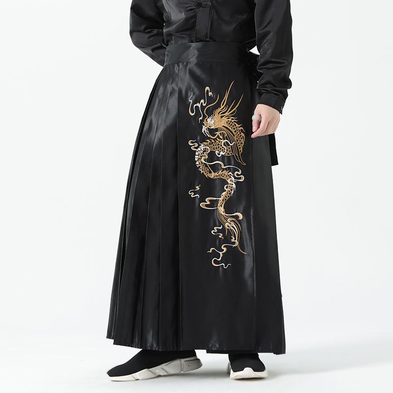 メンズ チャイニーズ メンズ 馬顔スカート 龍 刺繍 レトロ Aライン スカート 豪華感 大きいサイズ 紳士..