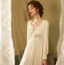 ネグリジェ ナイトウェア パジャマ お姫様 レディース 春秋 涼しげ ロング レディース 豪華感 胸パッド ロング丈 ロングスリーブ