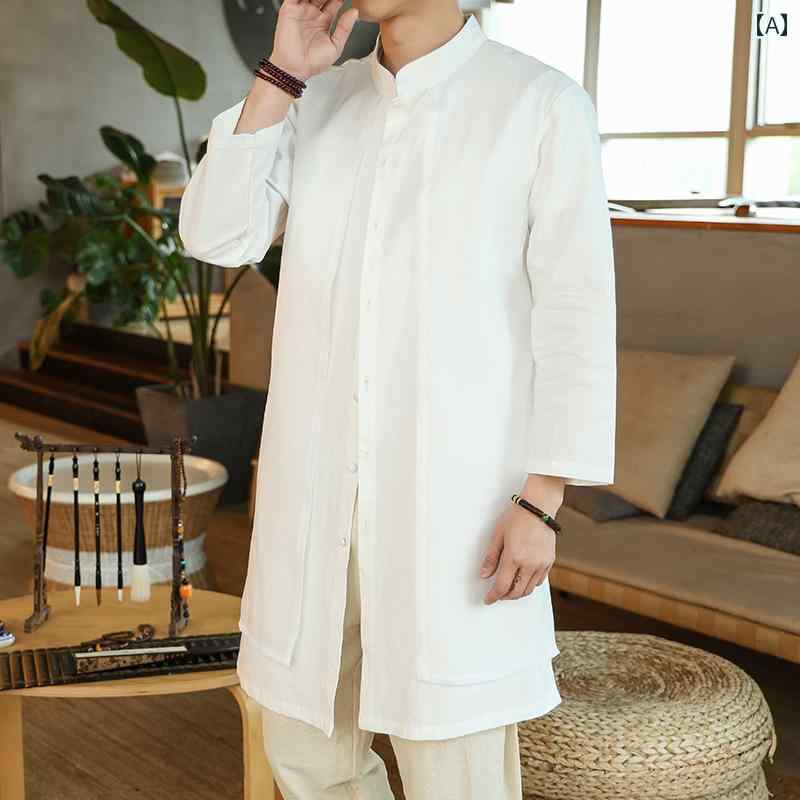 Rakuten - メンズ トップス チャイナテイスト シャツ 重ね着風 中華服 中国 服 ファッション カジュアル 普段着 レトロ ゆったり 大人 メンズ 大きめサイズ 春