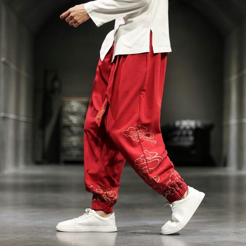 Pants - メンズ ファッション パンツ ズボン ボトムス ゆったり 快適 ロング レトロ 刺繍 チャイナ風 唐装 メンズ 漢服 カジュアル 春 メンズ