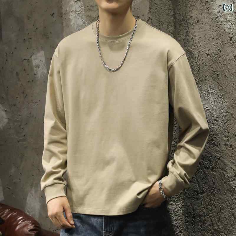 Rakuten - ロンT 長袖 Tシャツ メンズ 春秋 綿 ラウンドネック プルオーバー レイヤリングシャツ トップス レトロ スウェットシャツ ゆったり