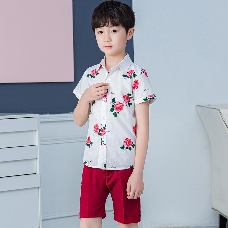 キッズ ファッション 子供 おしゃれ 春夏 カジュアル 男の子 セット ホスト ステージ 花柄 シャツ ハーフパンツ コットン ボーイズ